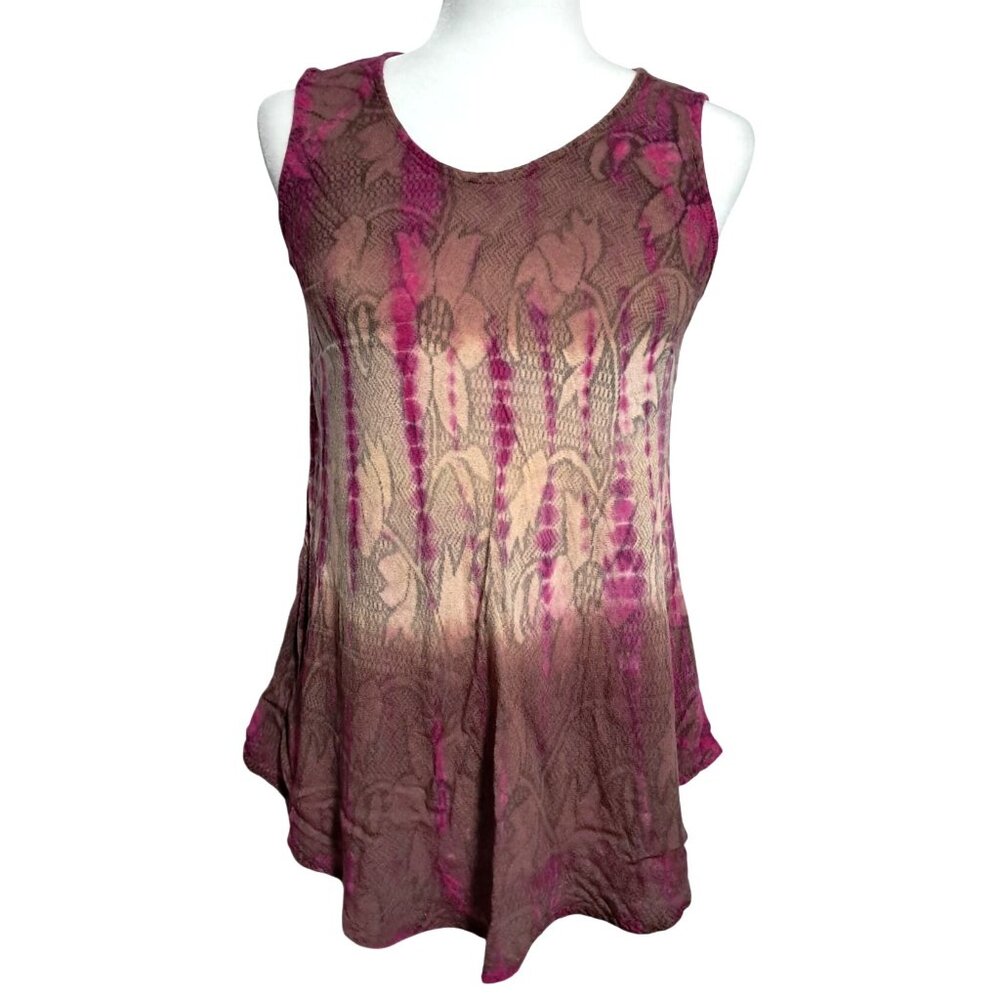 Advance Apparels Tank Top Womenβ Free Size Brown Pink Tie Dye Floral Cotton